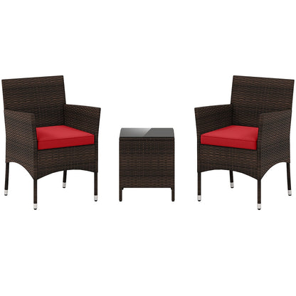 3 Pieces Outdoor Conversation Set with Cushioned Seat and Glass Tabletop-Beige