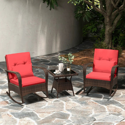 3 Piece Patio Set with Cushions and Rattan Table