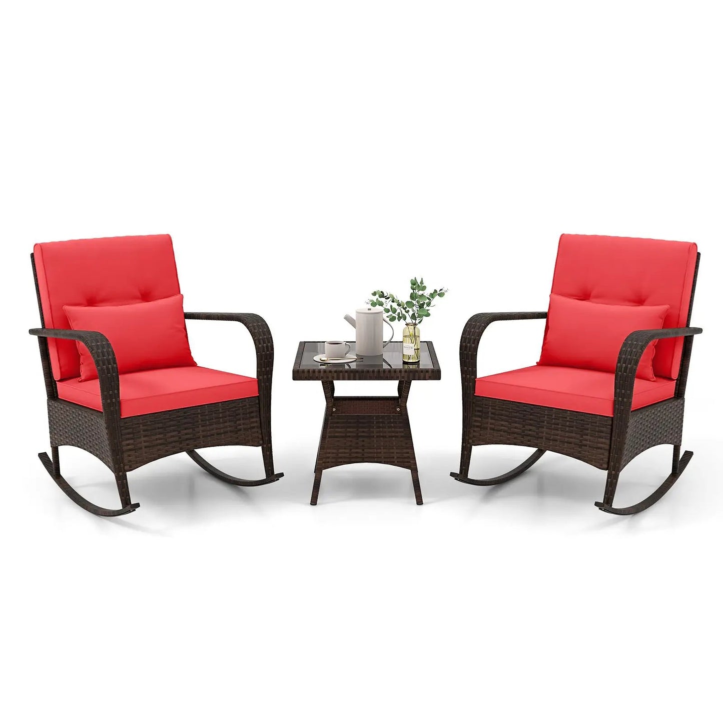 3 Piece Patio Set with Cushions and Rattan Table