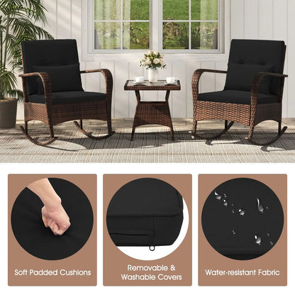 3 Piece Patio Set with Cushions and Rattan Table