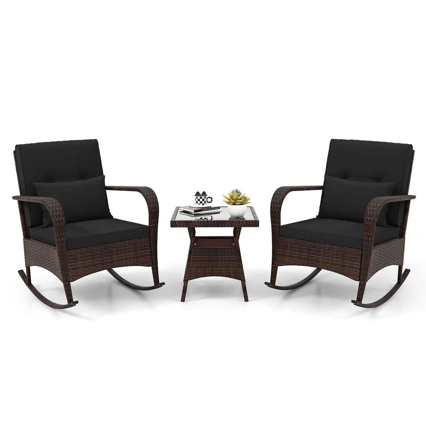 3 Piece Patio Set with Cushions and Rattan Table