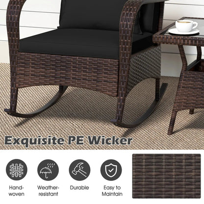 3 Piece Patio Set with Cushions and Rattan Table