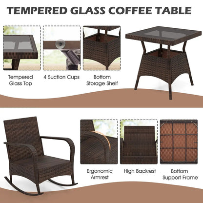 3 Piece Patio Set with Cushions and Rattan Table