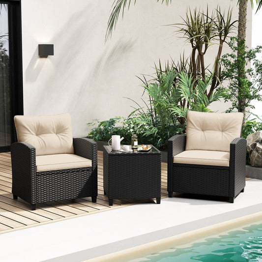 3 Pieces Patio Furniture Set with Tempered Glass Coffee Table-Off White - Tampa Home & Garden Store