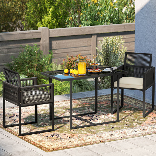 3 Pieces Patio Tempered Glass Top Table and Chairs Set for Porch Backyard-White - Tampa Home & Garden Store