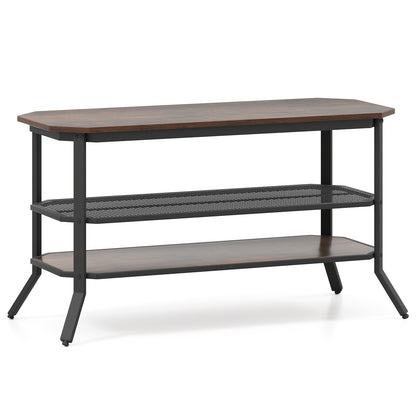 Mueble de TV/Mesa consola de 3 niveles con estante de almacenamiento de malla - Marrón rústico