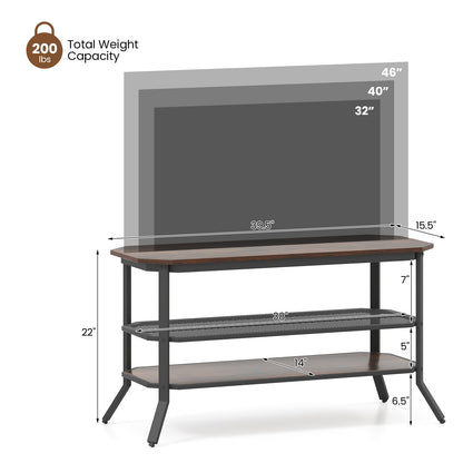 Mueble de TV/Mesa consola de 3 niveles con estante de almacenamiento de malla - Marrón rústico