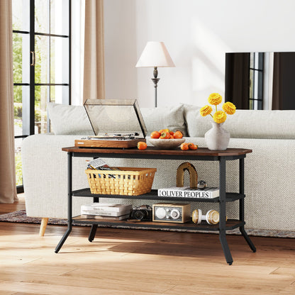 Mueble de TV/Mesa consola de 3 niveles con estante de almacenamiento de malla - Marrón rústico