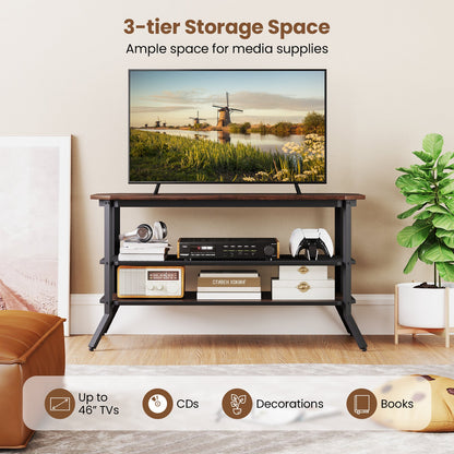 Mueble de TV/Mesa consola de 3 niveles con estante de almacenamiento de malla - Marrón rústico