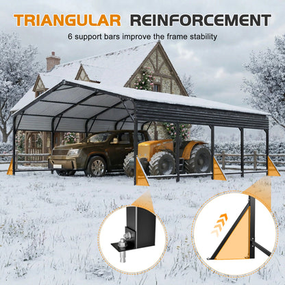 20x20 galvanized steel carport canopy HouseOfZazla; shelters two vehicles in snow on Tampa Home & Garden Store