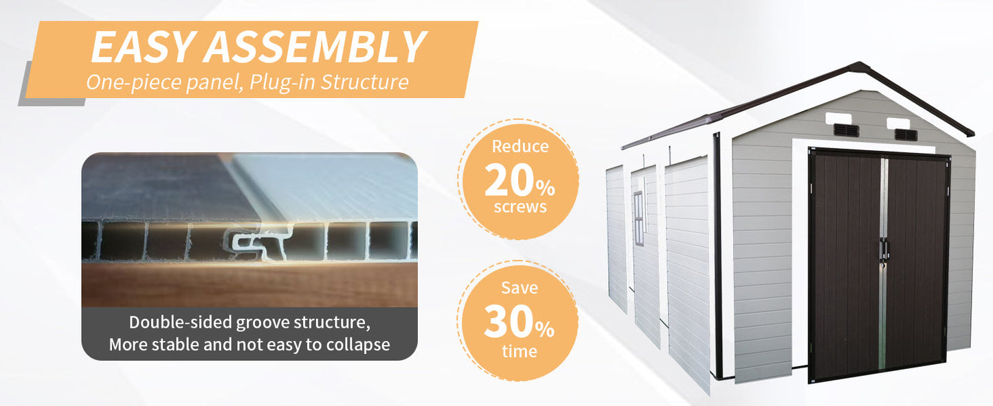 8x14 ft outdoor resin storage shed with windows, gray panels and dark doors by HouseOfZazla on Tampa Home & Garden Store