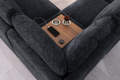 Celine Fabric Corner Sectional Sofa with right-facing chaise, dark upholstery, cupholders on Tampa Home & Garden Store