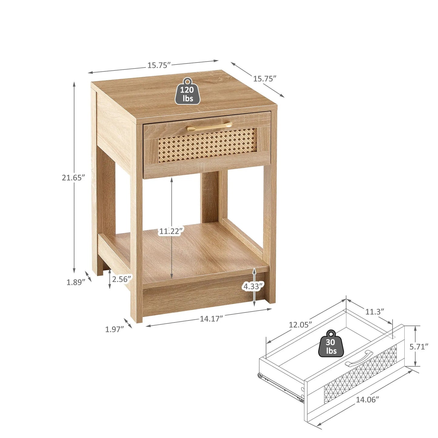 Rattan End Table With Drawer and Nightstand