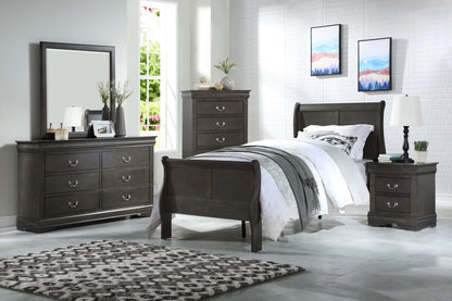Louis Philippe Sleigh Bed Set by HouseOfZazla in dark espresso with dresser and chest on Tampa Home & Garden Store