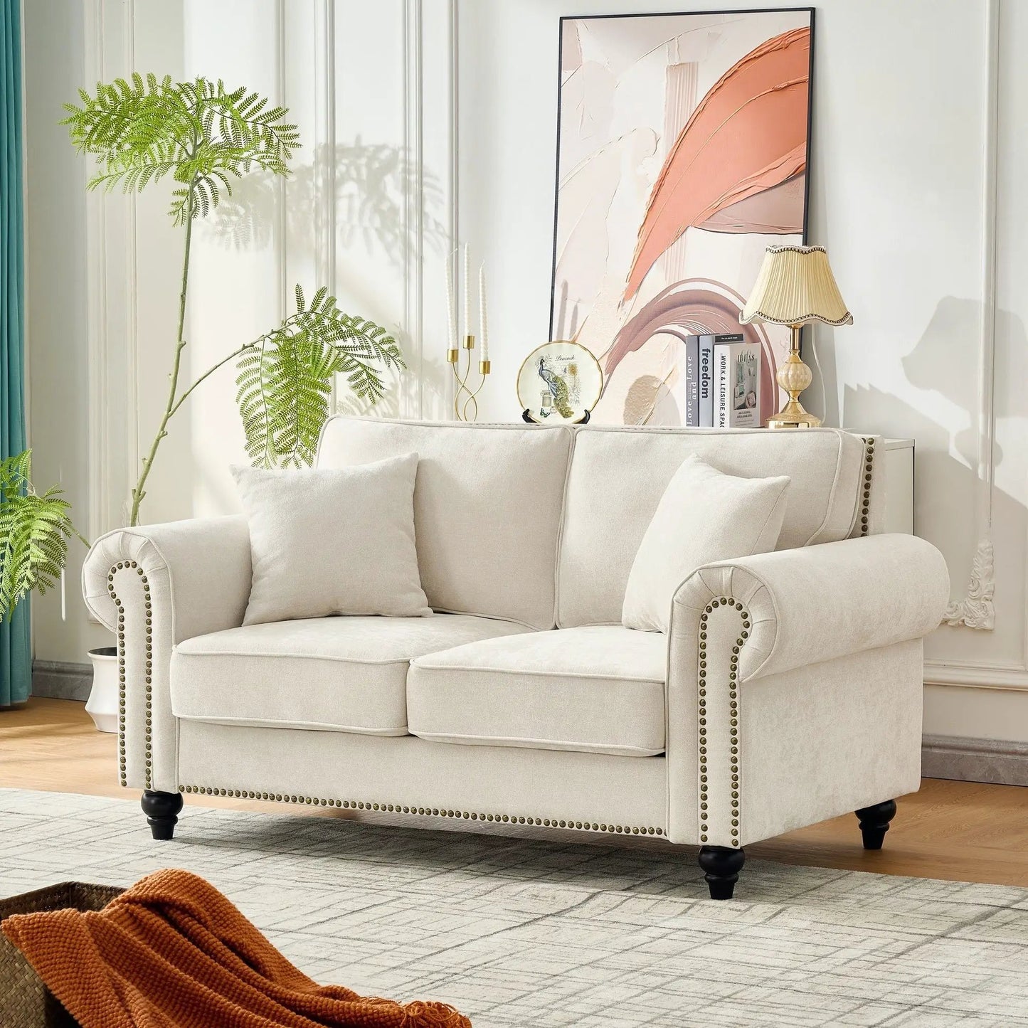 2 Seater Sofa with Rolled Arms, tufted beige upholstery by Unique Piece Furniture on Tampa Home & Garden Store