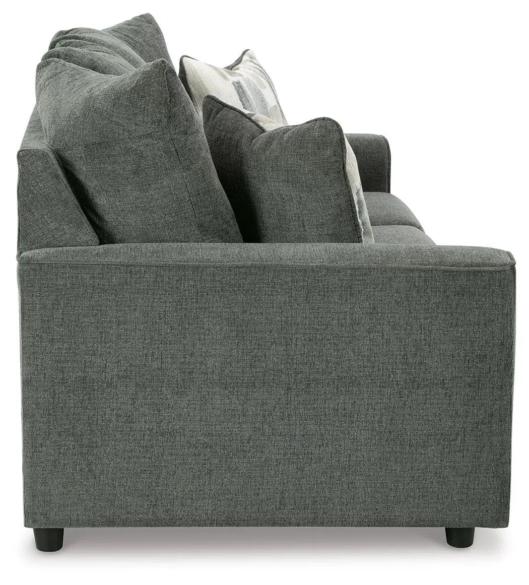 Stairatt sofa from Unique Piece Furniture in charcoal gray upholstery, side view on Tampa Home & Garden Store