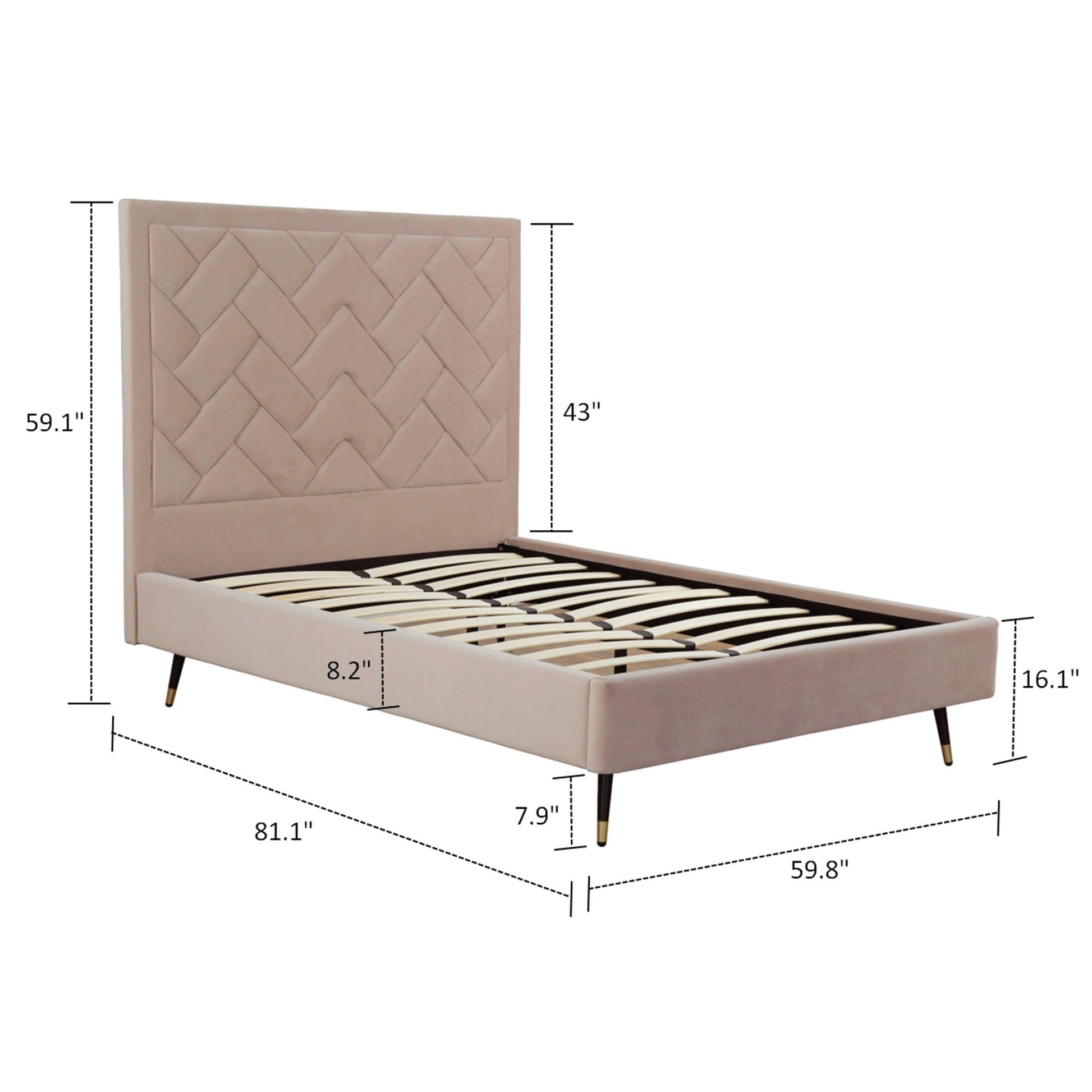 Crosby upholstered bed with beige tufted headboard and slatted base by HouseOfZazla on Tampa Home & Garden Store
