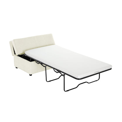 Twin size folding ottoman sleeper bed with mattress in beige fabric by HouseOfZazla on Tampa Home & Garden Store