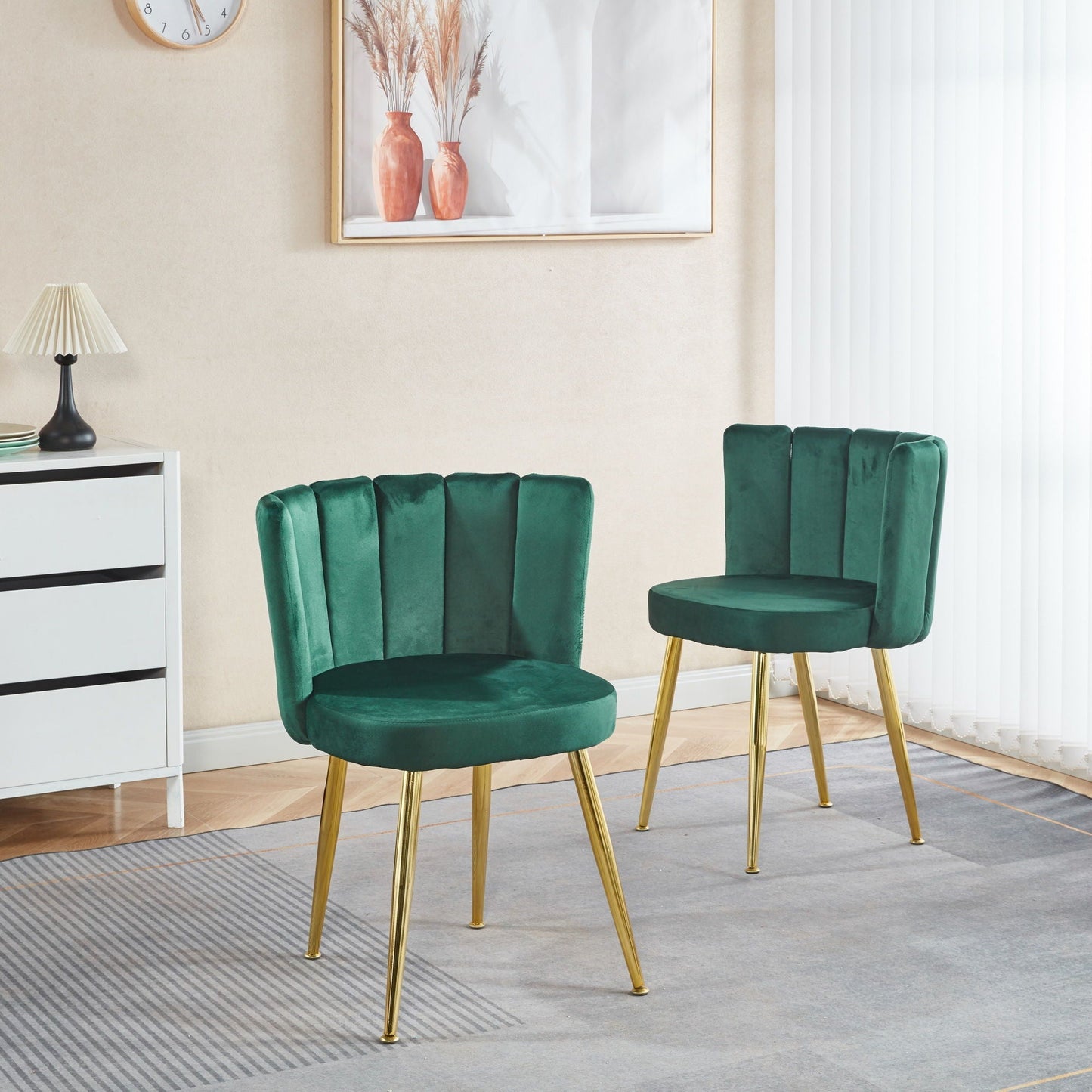Ergonomic dining chairs set of 2 by HouseOfZazla in emerald green velvet with gold legs on Tampa Home & Garden Store