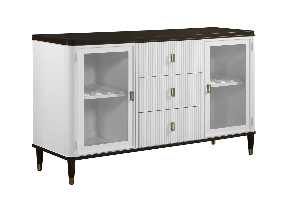 Carene Server with Drawers Glass Accent brown top white body HouseOfZazla cake server on Tampa Home & Garden Store