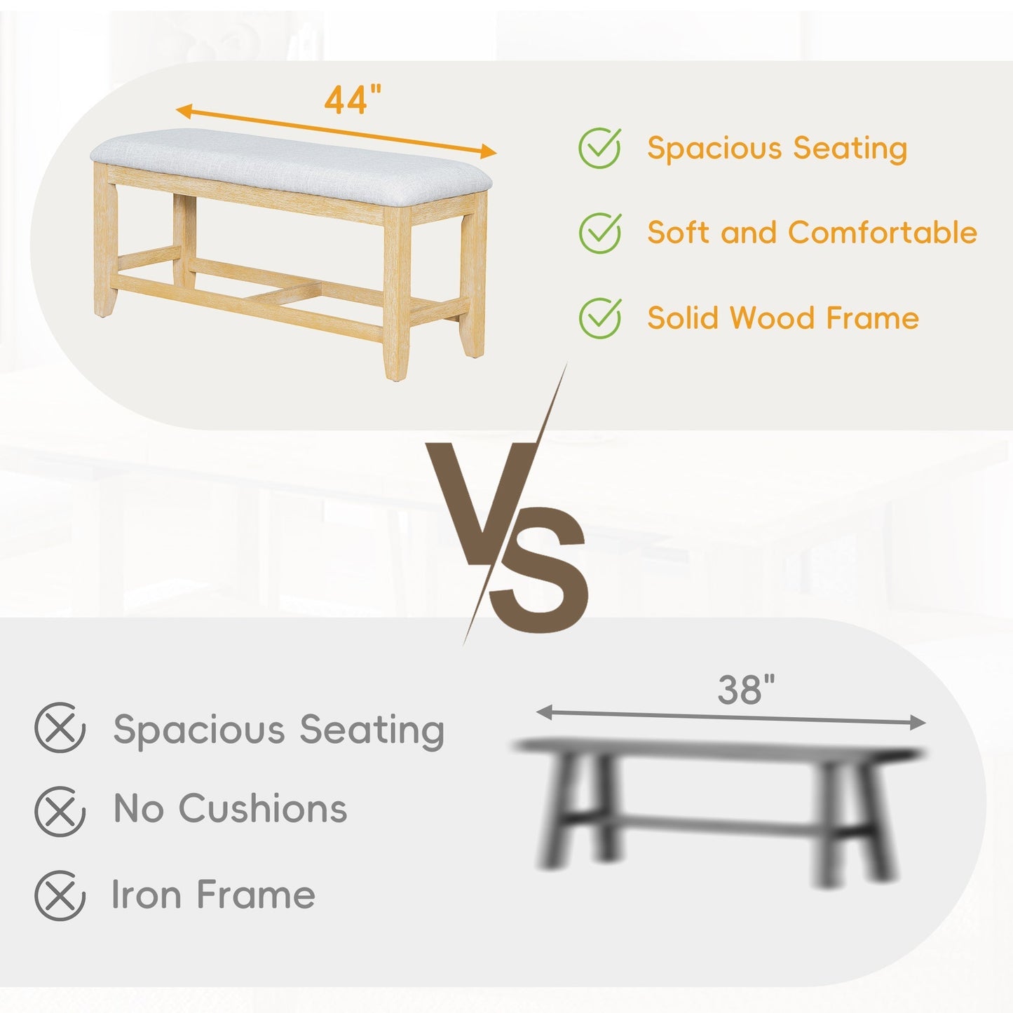 Artisanal Extendable Solid Wood Dining Set with Bench, light wood frame, gray cushion on Tampa Home & Garden Store