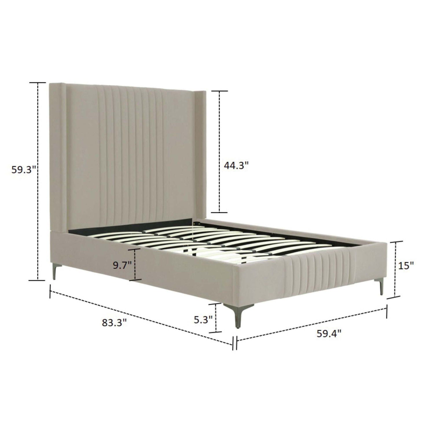 Promenade upholstered bed by HouseOfZazla with beige headboard and vertical channel tufting on Tampa Home & Garden Store