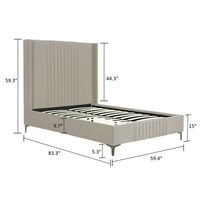 Promenade upholstered bed by HouseOfZazla with beige headboard and vertical channel tufting on Tampa Home & Garden Store