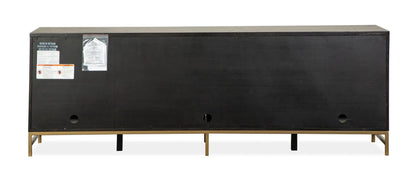 Lindon Console TV Stand by Unique Piece Furniture in black wood with gold metal legs on Tampa Home & Garden Store