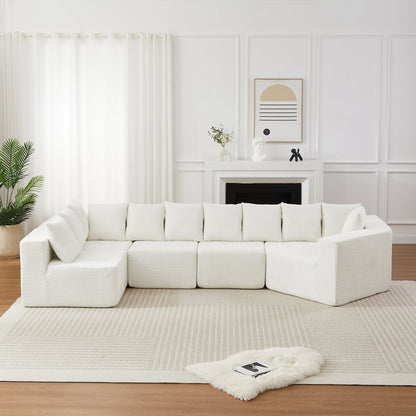 151.6-Inch extra-large L-shaped chenille sectional sofa, white, HouseOfZazla on Tampa Home & Garden Store