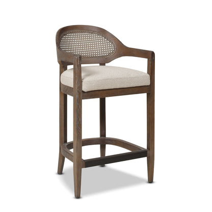 Mid-Century cane-back counter height stool with beige seat in dark brown wood HouseOfZazla on Tampa Home & Garden Store