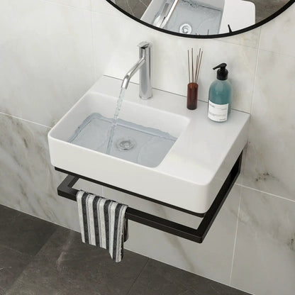 Wall Mount Sink Towel Bar Faucet Hole White