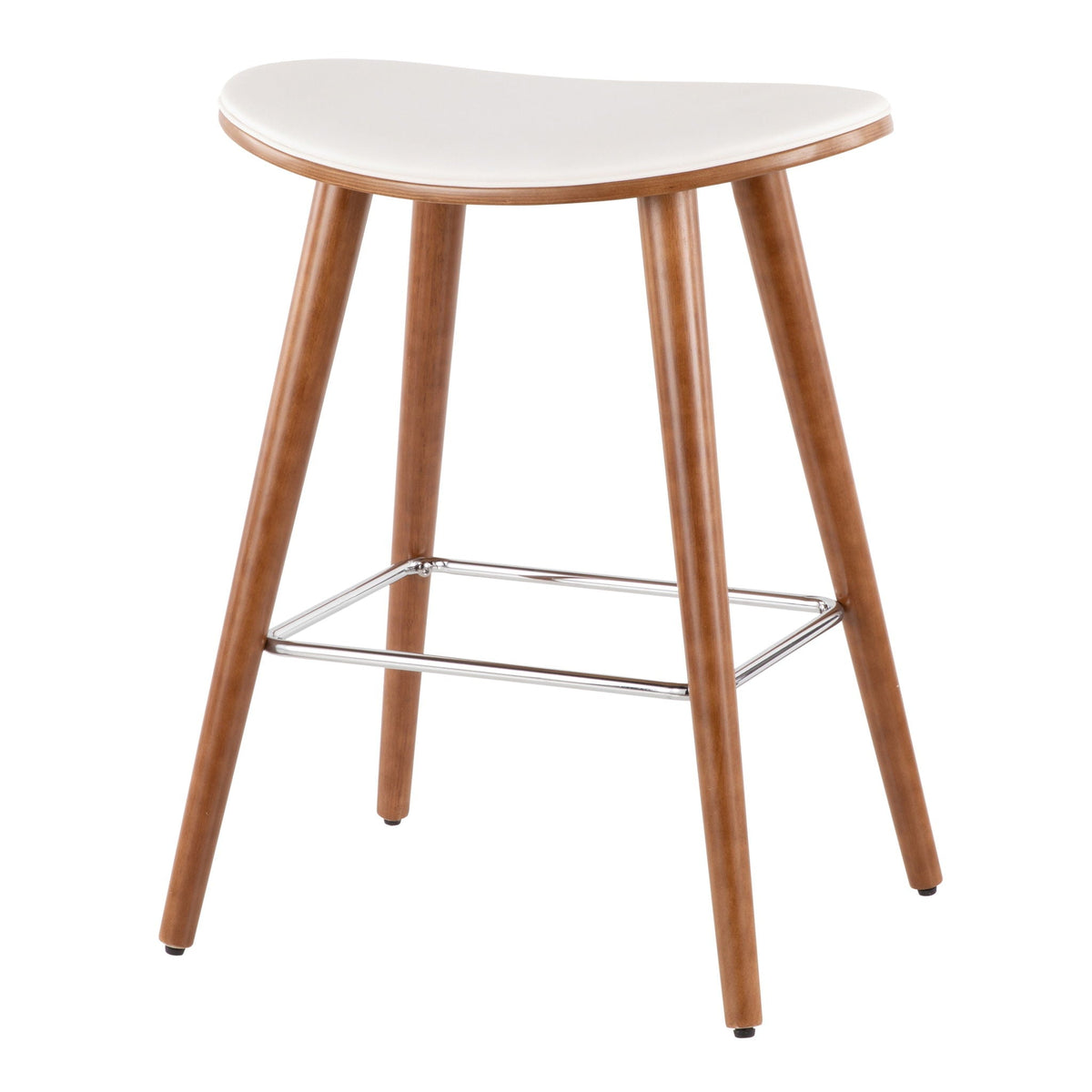 Contemporary upholstered counter stool with beige seat, wood legs and chrome footrest on Tampa Home & Garden Store