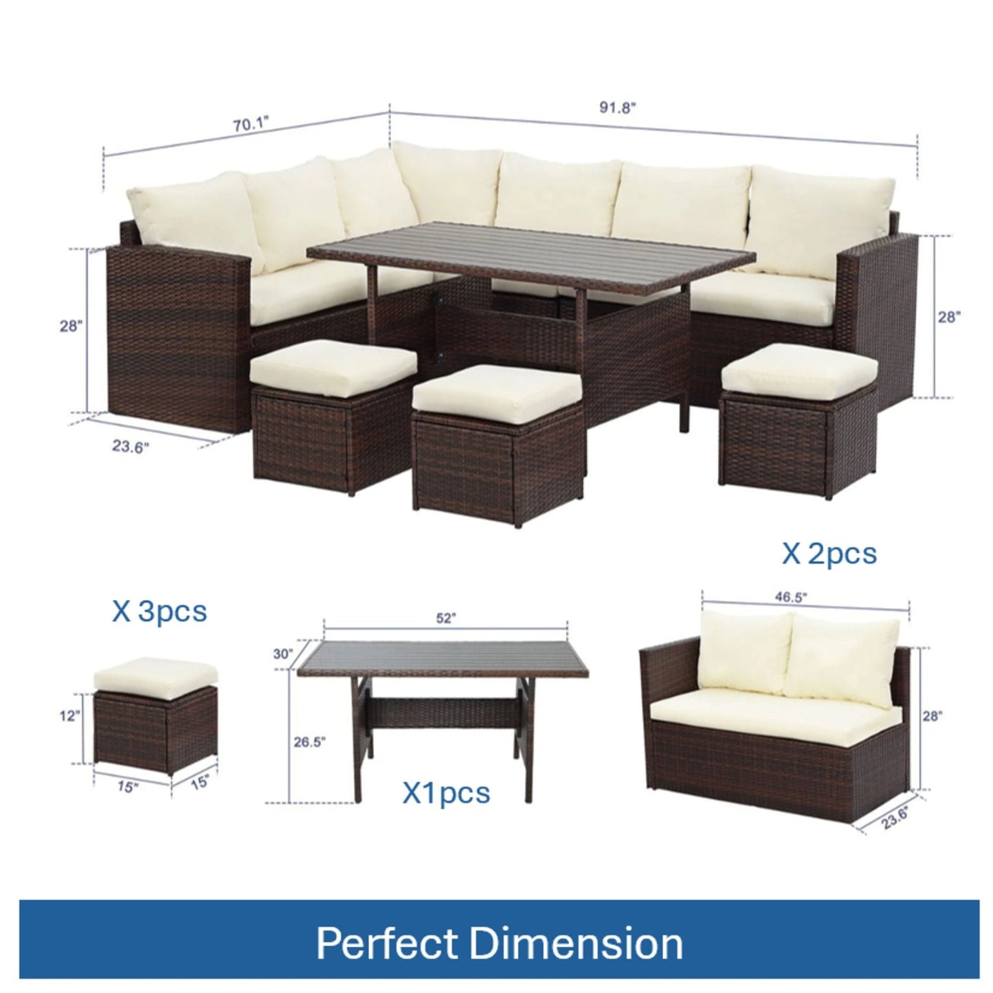 7 Piece Patio Dining Set With Cushions and Table