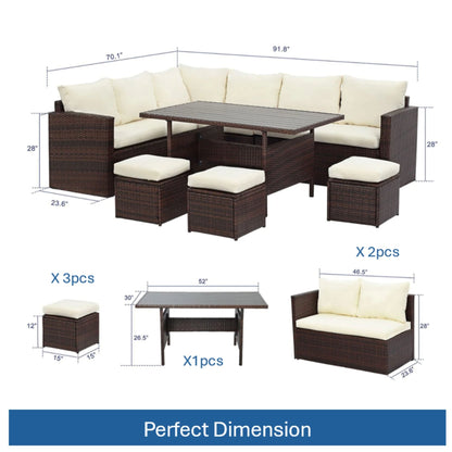 7 Piece Patio Dining Set With Cushions and Table