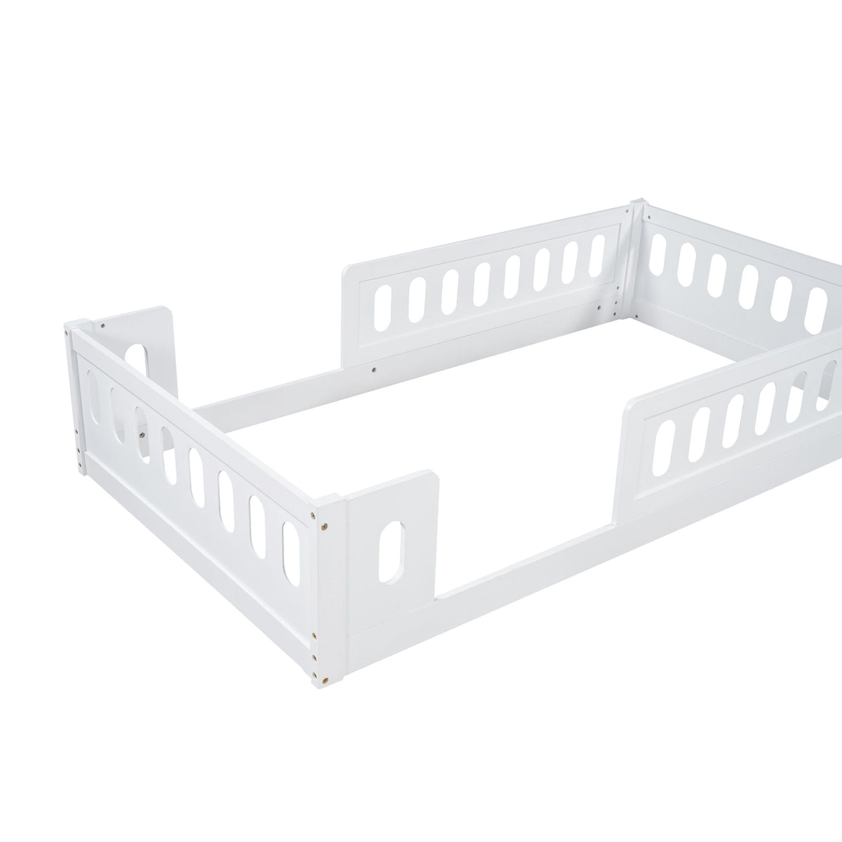 Platform bed with guardrail, white metal frame, HouseOfZazla, platform beds on Tampa Home & Garden Store