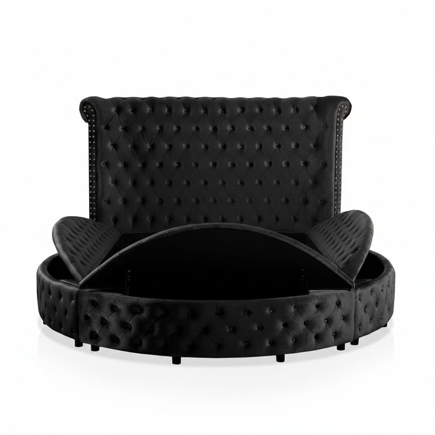 Glam Button Tufted Round Bed with Usb Storage