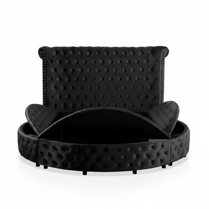 Glam Button Tufted Round Bed with Usb Storage