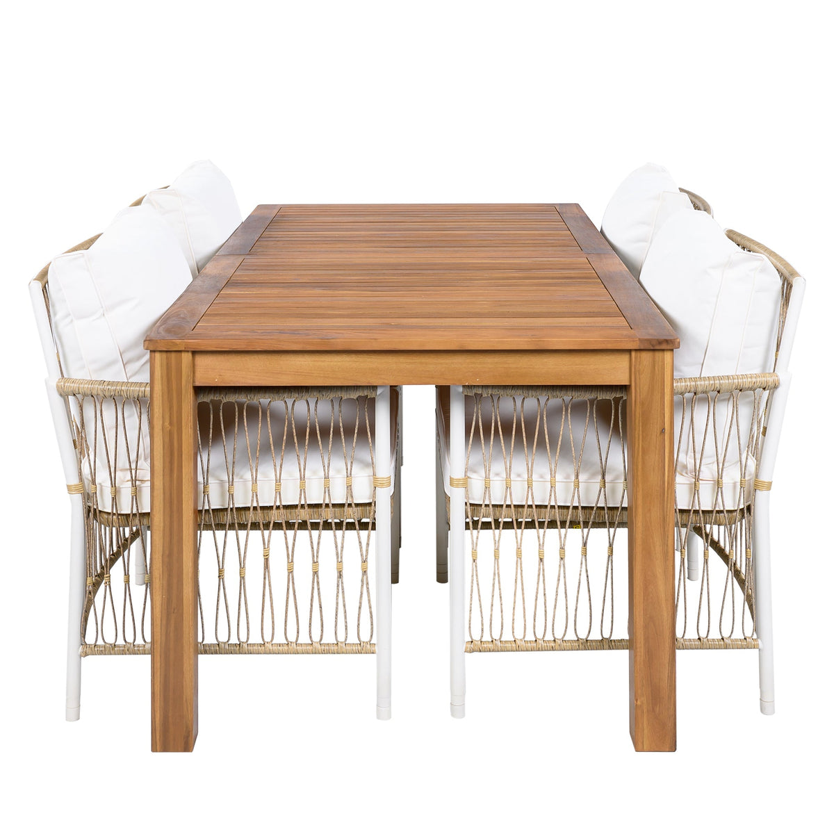 TOPMAX Patio 5-piece wooden dining set with slatted table and white wicker chairs HouseOfZazla on Tampa Home & Garden Store