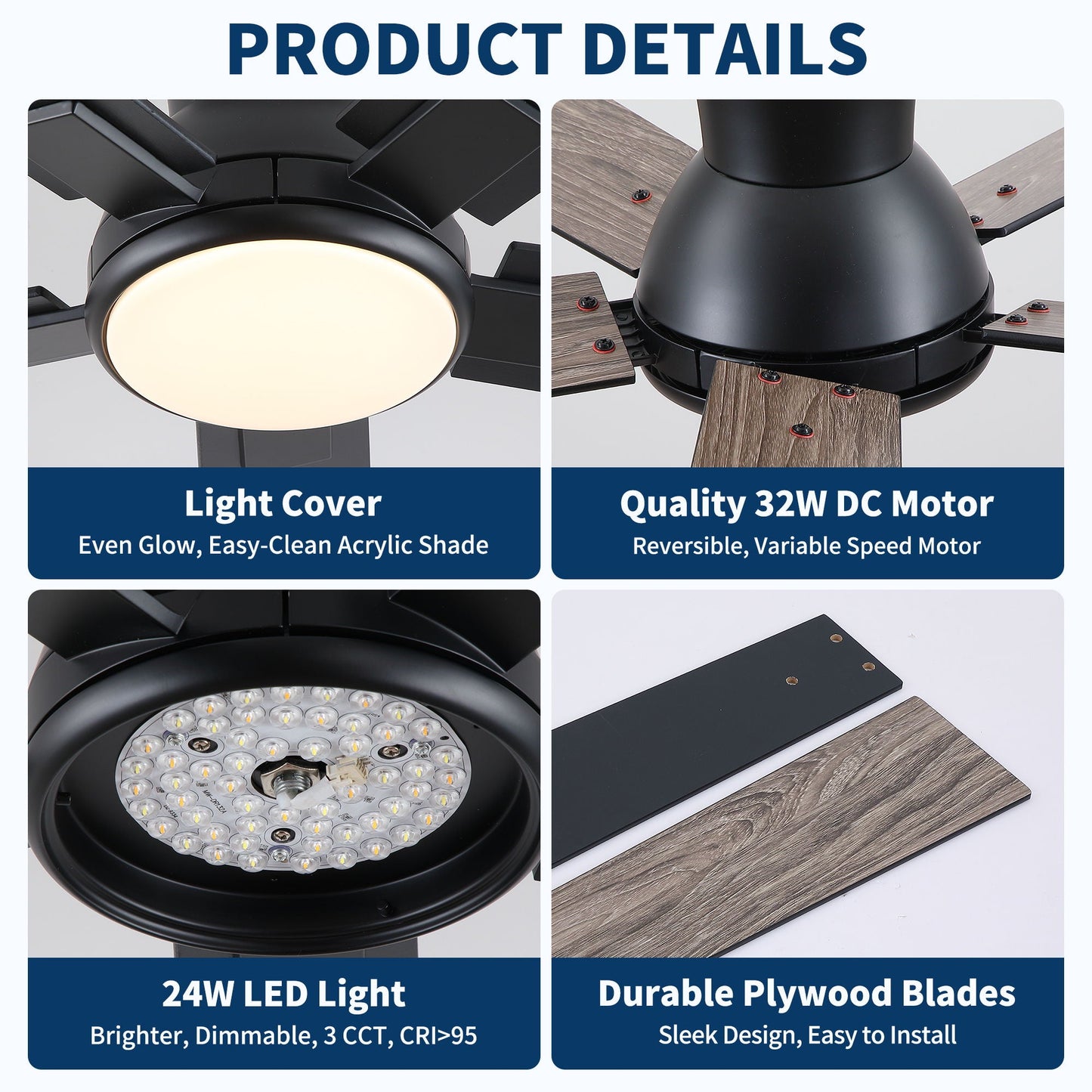 Ceiling Fan by HouseOfZazla: Low-Profile Flush Mount LED with wood blades and light (2 views) on Tampa Home & Garden Store