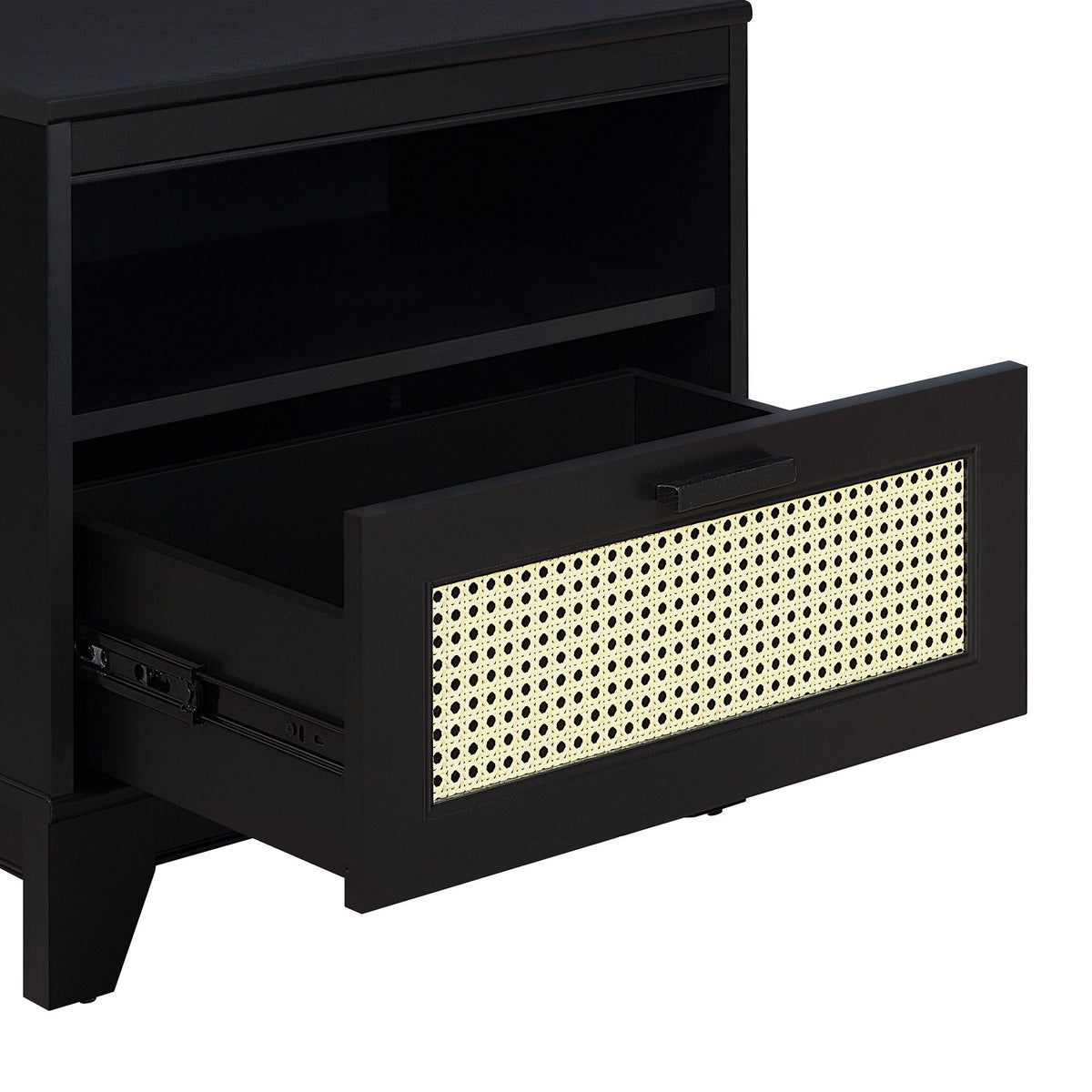 Modern cane accent nightstand with 1 drawer, black finish and cane front by HouseOfZazla on Tampa Home & Garden Store