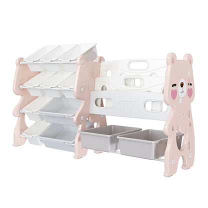 Kids Toy Storage Organizer with 2 Tier Bookshelf