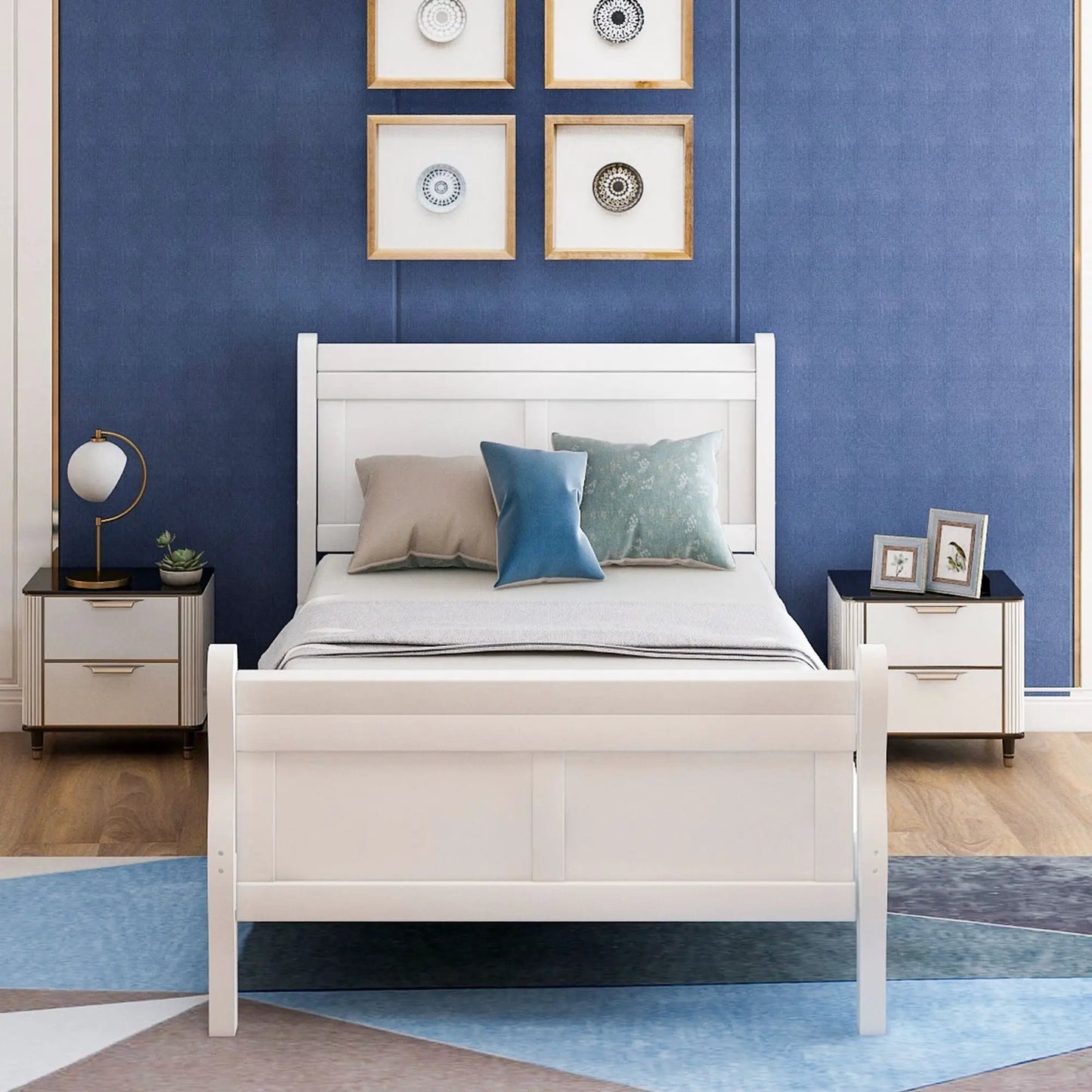 Platform bed frame with headboard and footboard, white finish, slat support by Unique Piece on Tampa Home & Garden Store