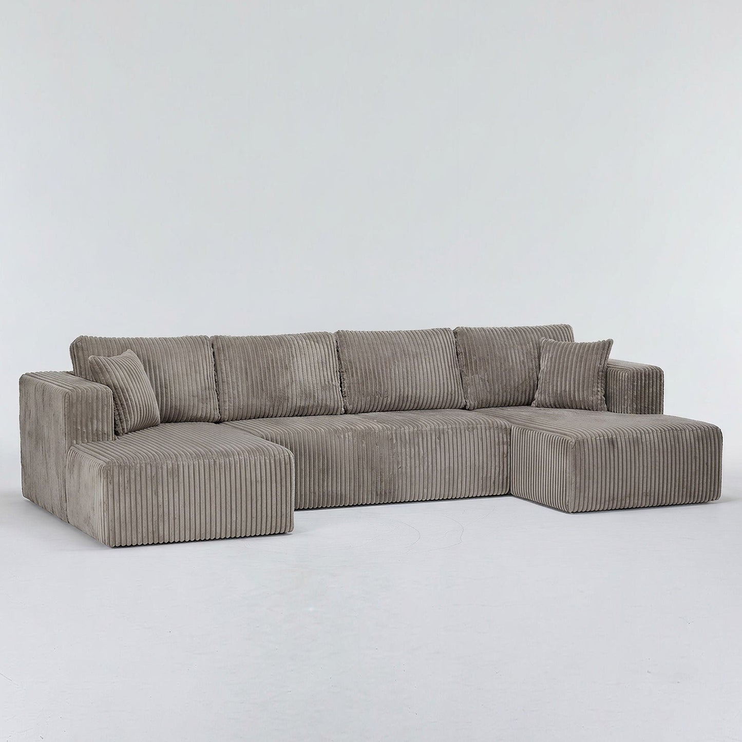 U-Shape modular sectional sofa in gray corduroy with plush cushions and ottoman on Tampa Home & Garden Store