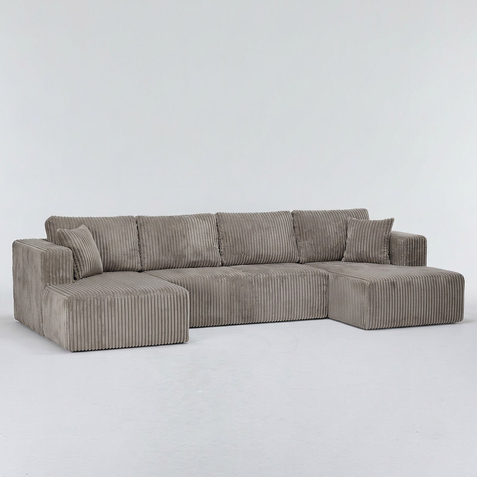 U-Shape modular sectional sofa in gray corduroy with plush cushions and ottoman on Tampa Home & Garden Store