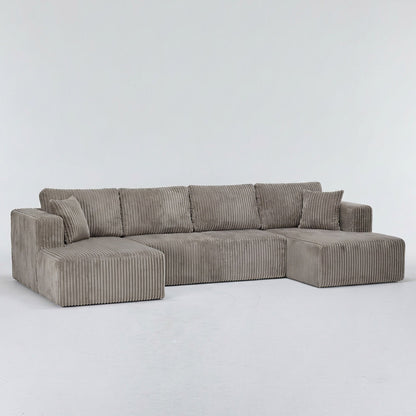 U-Shape modular sectional sofa in gray corduroy with plush cushions and ottoman on Tampa Home & Garden Store