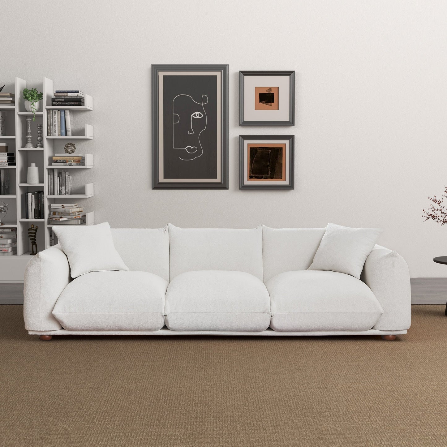 Kely Modern 100'' Cream Boucle Upholstered Sofa by HouseOfZazla in cream boucle fabric on Tampa Home & Garden Store