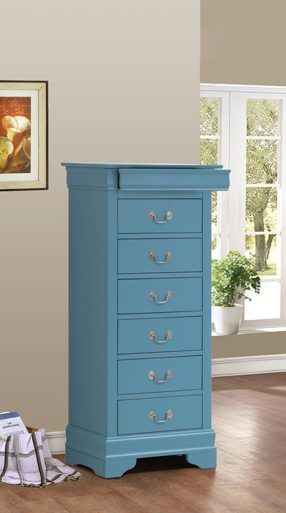 Traditional style lingerie chest HouseOfZazla blue with English dovetail drawers and metal pulls on Tampa Home & Garden Store