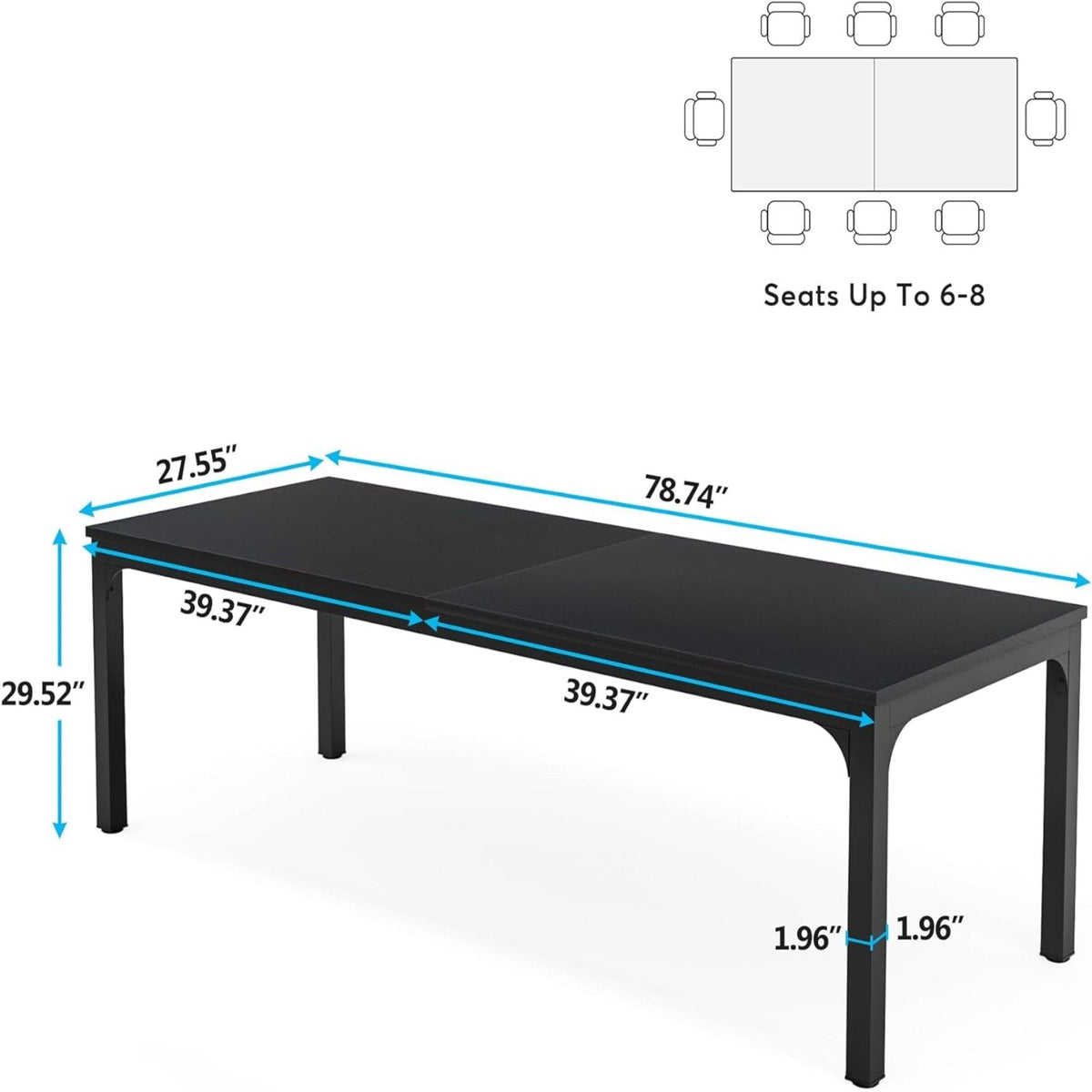 Rectangle dining table with black finish and metal legs seats 6–8 HouseOfZazla on Tampa Home & Garden Store