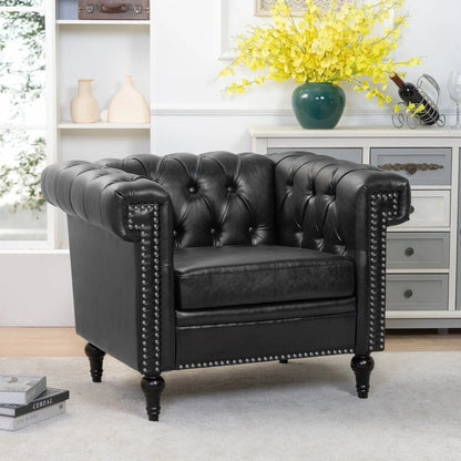 1 Seater Sofa black leather tufted with nailhead trim Unique Piece Furniture on Tampa Home & Garden Store