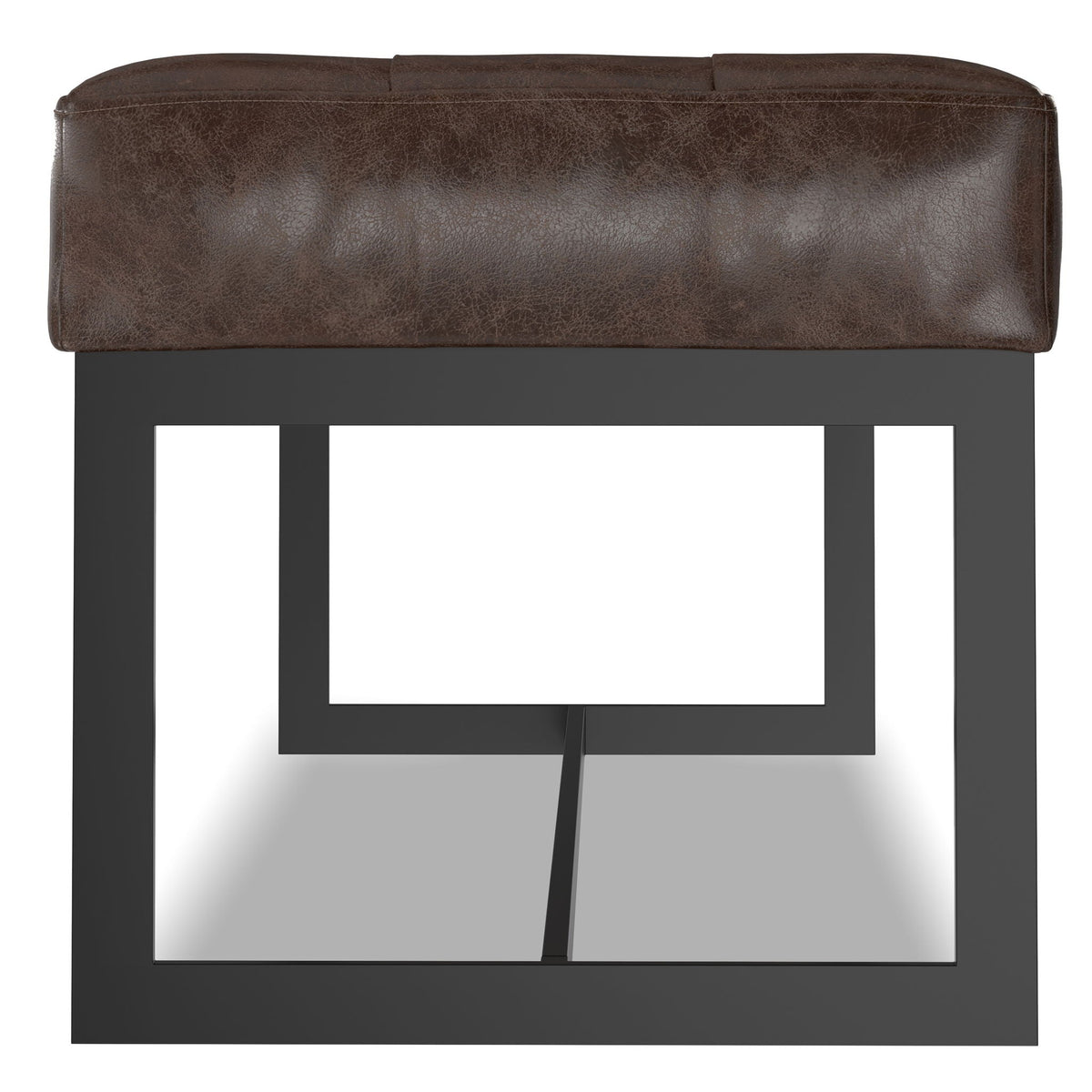 Genuine leather ottoman bench with tufted brown top and black metal frame on Tampa Home & Garden Store